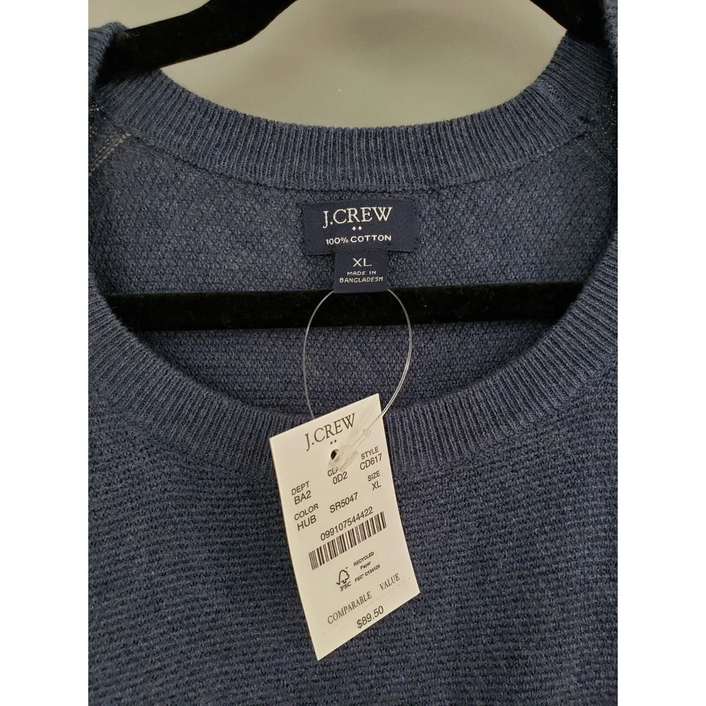 NEW LIGHTWEGIHT J Crew Mens Navy Blue Waffle Knit‎ Crewneck Sweater